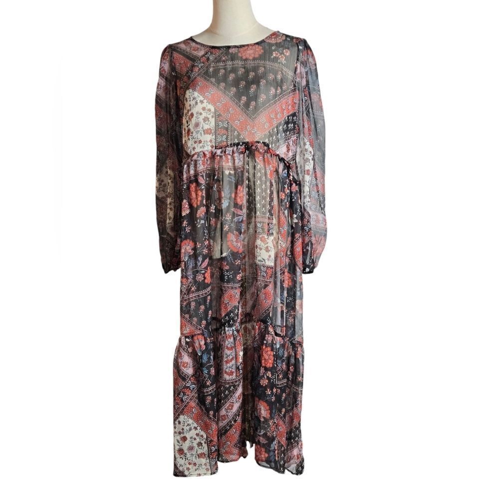 Forever 21 Sheer Black Patchwork Style Maxi Dress